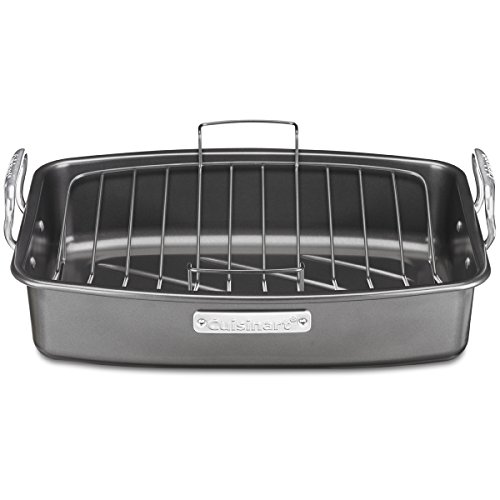 CUISINART 17-Inch X 13-Inch Non-Stick Roasting Pan with V-Rack, ASR-1713VC, Dark Gray