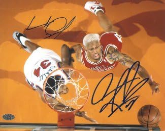 Athlon CTBL-014492 Dennis Rodman Signed Chicago Bulls Photo with Charles Oakley - 8 x 10