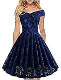 Women's Vintage Off Shoulder Hi-Lo Floral Lace Wedding Cocktail Formal Swing Dress Medium Blue(off Shoulder)