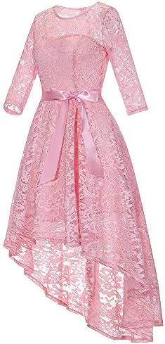 OWMEOT Womens Lace Cocktail Dress Elegant Floral Sleeveless Swing High Low Formal Prom Dress