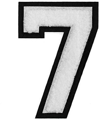 Number 7 - Chenille Embroidery Varsity Iron-On Patch by pc, 4-1/2", TR-11649 (White/Black)
