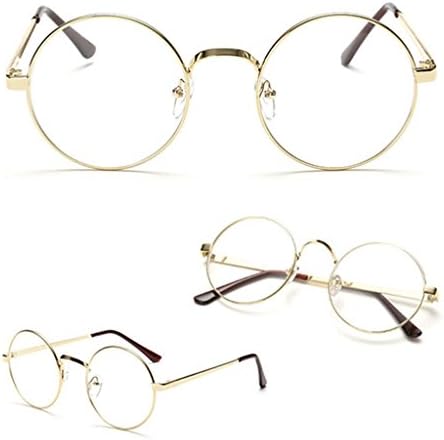 YingNeng Vintage Oval Eyeglass Frame Plain Glass Clear Full-Rim Spectacles - Gold