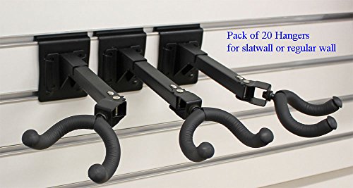 Guitar Hanger for Slat Wall or Concrete Wall, Black Steel Foam 3” OC Adjustable 270° (20 pcs Pack)