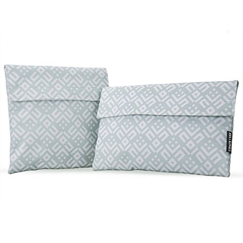 Ava & Kings 2pc Eco Friendly Reusable Snack Bags Sandwich Wrap w/Insulated Fabric - Great for School Lunch, Work, Picnic Food, Boys & Girls - Sizes: 7x7 in & 6x9 in - Green/White