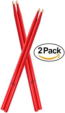 Red drumsticks pack: 2 pairs of 5a drumsticks for kids or adults. Custom drum sticks for rock drummers or to play as jazz drum sticks. Used as kids drumsticks or for expert drum rock stars