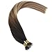 Youngsee 14inch Balayage Nano Ring Hair Extensions Darkest Brown to Medium Brown with Blonde Ombre Human Hair Nano Bead Hair Extensions 50strands 50g