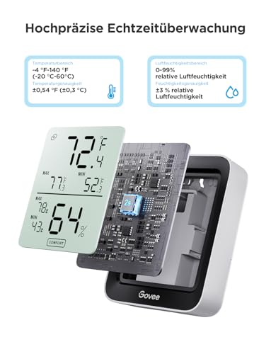 Govee Thermometer Hygrometer, Mini LCD Digital Temperature Humidity Meter with Notification Alarm, Precise Hygrometer Temperature, Data Storage for Greenhouse Wine Cellar (3 Pack)