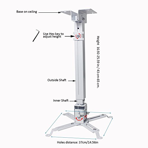 Extendable Ceiling Projector Mount Adjustable Projector Wall Mount Universal Projector Mount White 16-25 inch Thickened Steel for LCD/DLP Ceiling Projector BenQ, ViewSonic, Epson, Optoma, Asus Acer - Thumbnail 2