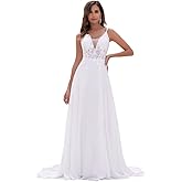 YONABTF Chiffon Wedding Dresses for Bride Lace Appliques V Neck Long Beach Spaghetti Straps Simple Bridal Gown with Slit