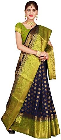 Nirja Fab Banarasi Silk with Blouse Piece Saree (NFAB-JASAN JALL Blue_Navy Free Size)