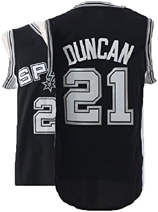 Kedelac Men's Duncan Retro Jerseys Tim Black Athletics Jerseys Basketball #21 Jersey (M)