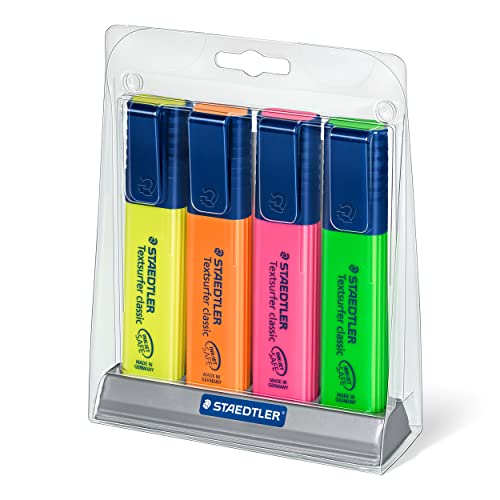 Staedtler 364 SC4 ST Textsurfer classic Set de 4 Surligneurs résistant aux UV pointe biseautée 1 à 5 mm Couleurs Fluos