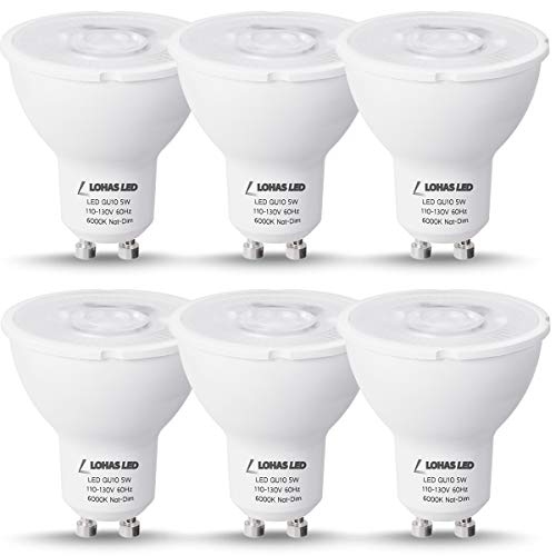 LOHAS GU10 6000K LED Bulb, Daylight GU10 Base Light Bulb, 40W Halogen Bulbs Equivalent 5W, LED Spot Lights bulbs, LED Track Lighting Bulbs for Commercial Home Light, 450Lm, Non-Dimmable, 6 Pack