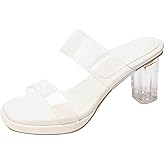 BHDJK Women's Clear Two Strap High Heel Sandals Fashion Backless Slip On Transparent Heeled Soft Platform Sexy Mules Summer Party Wedding Prom Dress Shoes