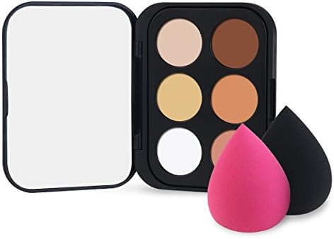 Mini 6 Colors Contour Palette Makeup Contour Kit Highlight + 2Pcs Water Droplets Puff Sponge