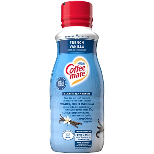 NESTLE COFFEE MATE FRENCH VANILLA COFFEE CREAMER LIQUID FOR WARM RICH FLAVORED COFFEE LACTOSE FREE GLUTEN FREE NON DAIRY CREAMER FOR UP TO 32 CUPS (16 OZ)