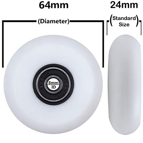 AOWISH 8-Pack 64mm Inline Skate Wheels 85A Inline Skates Replacement Wheel with Bearings ABEC-9 (White)