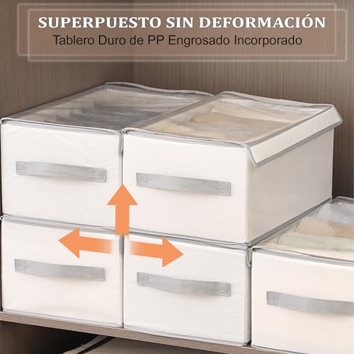 Organizador de Ropa para Closet 3 Piezas, Organizadores de Cajones Ropa Plegable, con 12 Compartimentos y Cubierta de malla transparente para jeans, ropa, camisas, almacenamiento de guardarropa