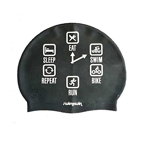 Tri Repeat Black Silicone Swimming Cap | Fantastic Pool Cap | Swim Cap for Men, Woman and Kids | Great Comfort and Fit| Italian design and style
