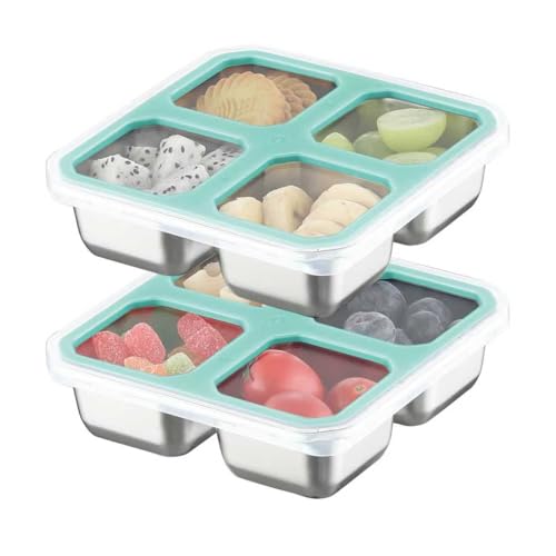 Misichao Snackboxen Aus Edelstahl Mit 4 Fächern, Wiederverwendbare Snack-Behälter, Kleine Bento-Lunchbox Für Kinder Und Erwachsene, Geteilte Mahlzeiten-Vorbereitungsbehälter Für Schule, Arbeit Und