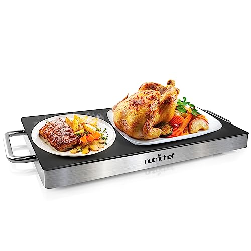 Nutrichef Electric Hot Plate Tray Dish Warmer with Black Glass Top