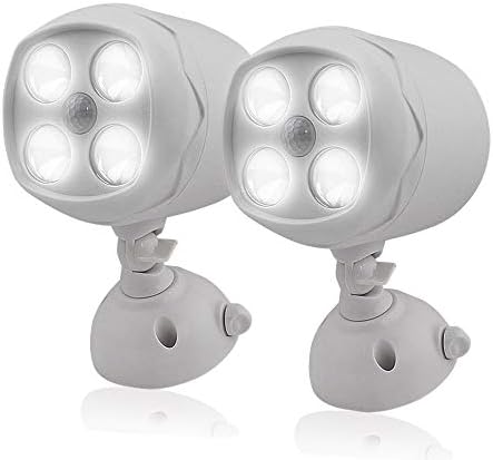 Woenergy Outdoor Motion Light, Motion Sensor Spotlight Wireless Battery Operated Weatherproof Wall Light,Lighting for Patio Garden Garage Pathway-8W 600 Lumens 4LED Security Lights（White，2Pack）