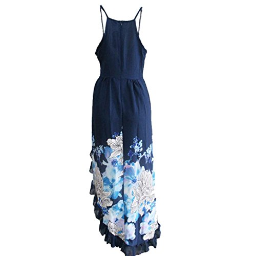 Wensltd Women Summer Boho Cocktail Party Long Maxi Dress Beach Sundress (Blue, L) - Thumbnail 2
