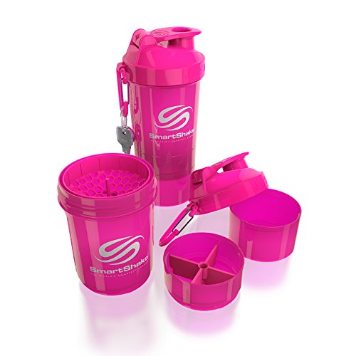 SmartShake Original 2GO Bottle, 20 oz Shaker Cup, Neon Pink
