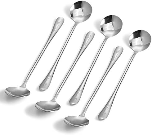 WCountFair Stainless Steel Tea Coffee Ice Cream Dessert Spoon with Long Handle Cocktail Stirring Spoons,set of 6(7.28inches)