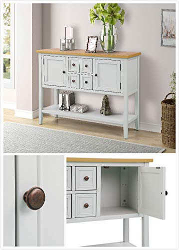 LOKESI Console Table Buffet Sideboard Sofa Table with 4 Storage Drawers Two Cabinets and Bottom Shelf (Antique White) - Thumbnail 4