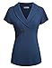 Helloacc Womans V Neck Office Blouses Short Sleeves Summer Top Formal Suit Shirt