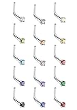 FUNRUN 15PCS 20G Stainless Steel Body Jewelry Piercing Nose Rings Studs Pins Crystal Piercing Set Colored CZ