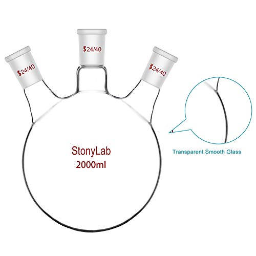 StonyLab Glass 3 Neck Round Bottom Flask RBF, With 24/40 Center And
