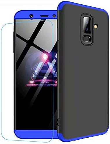 Ttimao Samsung Galaxy J8 2018 Case PC Hard Case [Tempered Glass Film] Anti Scratch Shockproof Ultra-thin 360 ° Protective Cover Triple-in-one Protective Cover (Blue Black)