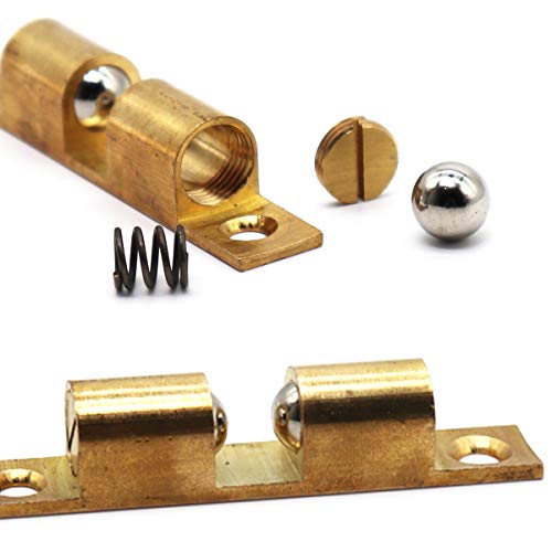 70MM Ball Catch Omitfu Set of 5 Solid Brass Adjustable Double Ball Tension Roller Catch Latch Hardware Fitting for Cabinet Closet Furniture Door with Screws - Thumbnail 5