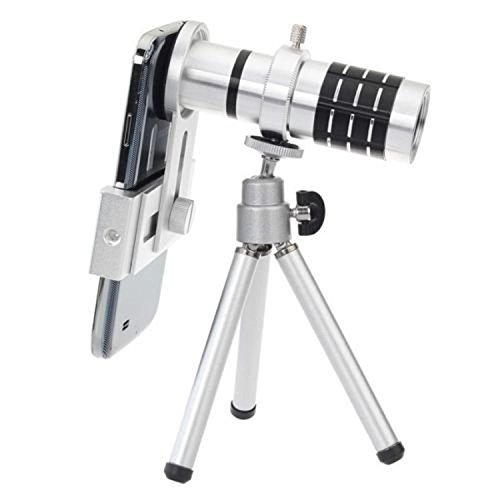 Phone Camera Lens Kit 12x Optical Zoom Universal Smartphone Telephoto Telescope Lens with Tripod Sliver (12x lens + tripod)