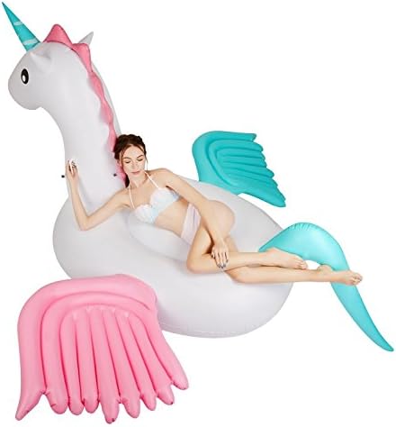 MemoryWhiz Giant PEGASUS UNICORN Inflatable Swimming Pool Lounge Float 8 Feet - Tri Color Pink White Blue