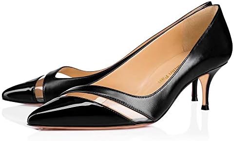 Caitlin Pan Womens 65MM Pointed Toe Kitten Heel Patent Leather Dress Party Pumps Work Court Shoes