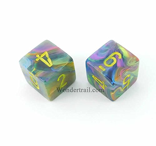 WCXPF0669E2 Rio Festive D6 Dice 2pc Yellow Numbers Aprox 16mm