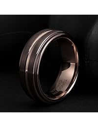 TUSEN JEWELRY anillo de boda de tungsteno para hombre, anillo marrón cepillado fino en tono rosa dorado de 8 mm