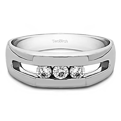 Sterling Silver Channel Set Men's Ring with Open End Design with Cubic Zirconia (0.27 ct. tw.)