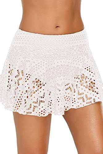 ENLACHIC Women's Lace Crochet Skirted Bikini Bottom Swimsuit Short Skort Swimdress
