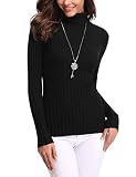 Aibrou Women's Long Sleeve Lightweight Soft Knit Turtleneck Black Sweater Pullover Top