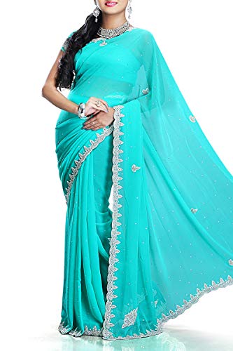 Exclusive Indian Ethnic Wear Designer Pastel Chiffon Saree with Stone Work