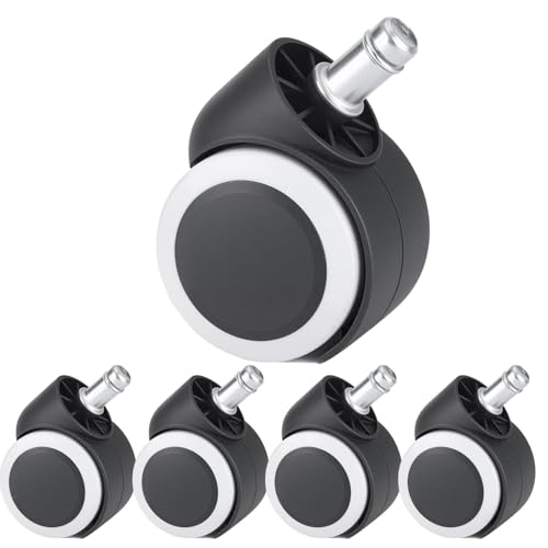 Silent Office Chair Wheels Replacement Kit Smooth Rolling Casters for Hardwood Floors Carpets, Universal Fit Most Gaming/Desk Chairs 5PCS