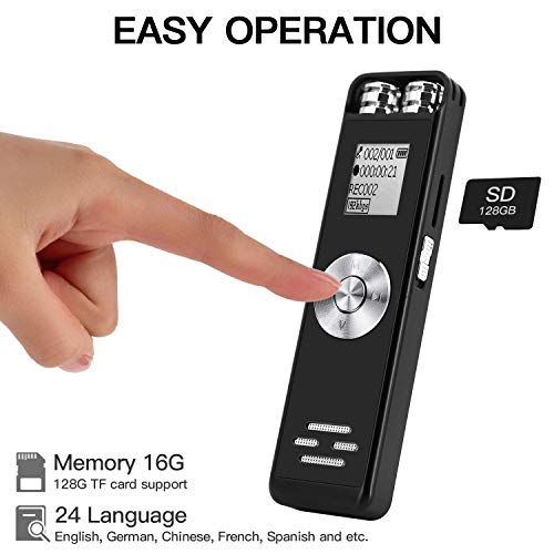 Voice Recorder, AKSDESY Digital Recorder Voice Activated Recorder-Easy Recording of Lectures and Meetings with Double Microphone/Noise Reduction Audio/Sound/Portable Mini Tape Dictaphone/ MP3/USB/8GB