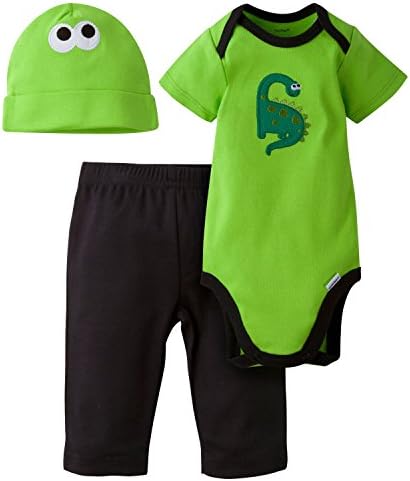 Gerber Clothing Baby-Boys 3 Piece Bodysuit Cap and Pant Set, Green Dino, 6-9 Months