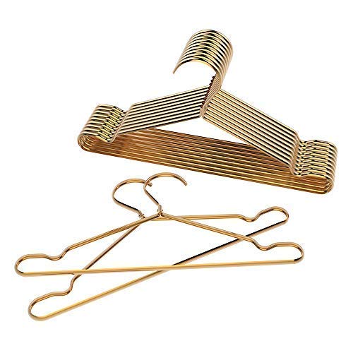 ShinyMax Gold Coat Hangers Standard Clothes Hangers with Notches Decorative Metal Hangers with Bar Non Slip Anti-Rust Heavy Duty Hangers Ideal for Suits Garments Sweater Shirts,10 Pack,42CM