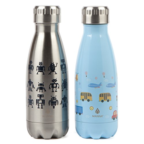 Manna Kids Vogue 9 oz Double-Walled Vacuum Insulated Stainless Steel Water Bottle for Home or School | BPA & Lead-Free | Keeps Liquid Cold for 24 Hours & Hot for 12 hours - Robots/Cars - Thumbnail 4