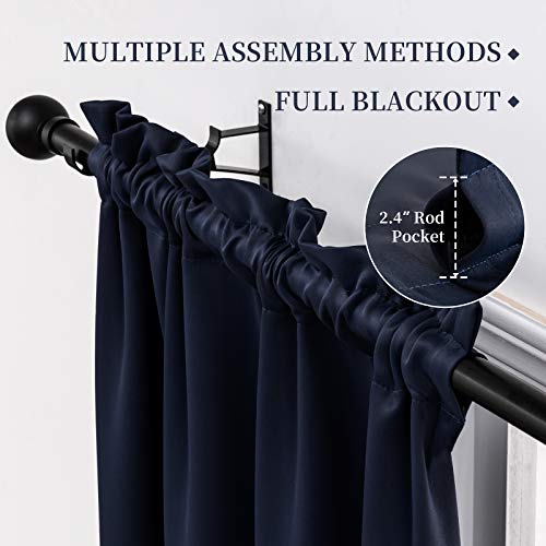 Lofus 100% Blackout Curtains Thermal Insulated Window Curtain, 3 Layers Black Liner Full Room Darkening Soundproof Drapes for Bedroom, 2 Panels, Navy Blue, 38x45 Inch